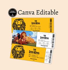 the lion king movie ticket from canva editable