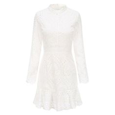 Elegant White Lace Embroidery Mini Party Dress & Long Sleeve - For Women USA White Mini Party Dress, Lace Embroidery Dress, Full Sleeves Dress, Embroidery Mini, Evening Mini Dresses, Mini Party Dress, Suspenders For Women, Dresses Formal Elegant, Party Dress Long Sleeve