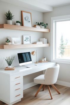 office makeover for the new year Aesthetic Office Ideas Minimalist, Apartment Work Space, White And Natural Wood Office, Ikea Desk Ideas Bedroom, Study Corner In Bedroom, Home Office Ideas Apartment, Simple Small Home Office, Home Office Ideas White Desk, Room With Office Ideas