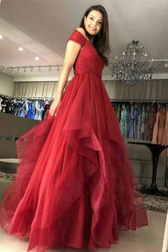 Glamorous A-line Prom Gown, Short Sleeve Dresses For Gala During Prom Season, Fitted A-line Prom Gown, Red A-line Gown For Party, A-line Ball Gown For Prom, Red Evening Dress For Banquet During Prom Season, Red A-line Ball Gown For Formal Occasions, A-line Evening Dress For Prom And Gala, Red V-neck Evening Dress For Prom