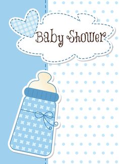 a baby shower card with a blue bottle