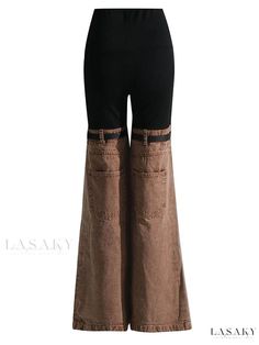 Women's Wide-Leg Denim Pants in Mansi Style Baggy Mid-rise Flare Jeans For Fall, Brown Cotton High-waisted Jeans, Baggy High-waist Flare Jeans For Fall, High Waist Baggy Flare Jeans For Fall, Fall High Waist Baggy Flare Jeans, Brown High-waisted Cotton Jeans, Full-length Denim Bottoms For Fall, Brown Denim Flare Jeans For Fall, Non-stretch Brown High Waist Jeans For Fall