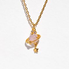 Rose Gold Crystal Necklace With Clavicle Chain, Rose Gold Clavicle Chain Crystal Necklace, Adjustable Cute Charm Necklaces, Trendy Crystal Clavicle Chain Necklace For Gifts, Cute Gold Dangle Necklaces, Feminine Pendant Charm Necklace With Delicate Chain, Trendy Pendant Charm Necklace For Her, Trendy Pendant Charm Necklaces For Her, Cute Pendant Jewelry Gift For Her