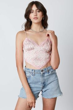 Blush Ditsy Floral Top - Satin Top - Handkerchief Top | Boho Pink Cheap Forever 21 Floral Print Crop Top, Chic Pink Cropped Top, Feminine Fitted Cropped Top, Fitted Feminine Cropped Top, Feminine Fitted Cropped Crop Top, Pink Fitted Crop Top For Spring, Flirty Cropped Top For Spring, Fitted Pink Crochet Crop Top, Trendy Pink Cropped Top