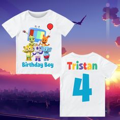 Birthday Custom T Shirt, Personalized Family shirt, All colors, All Sizes, Short, 3/4 & Long Raglan Sleeves  T-shirt super soft to the touch, fresh and with super bright images You can customize your shirts for any occasion, customize for your family, friends, etc. SIZE 3M, 6M, 12M, 18M 2T, 3T, 4T,  5T,  6T YOUTH XS,  YOUTH S.  YOUTH M.  YOUTH L, YOUTH XL S,  M, L, XL, 2XL PLEASE REFER TO SIZING CHART FOR BEST RESULTS PROCESSING TIME: 1 BUSINESS DAYS (DOES NOT INCLUDE WEEKENDS) STANDARD SHIPPING Customizable Fun Multicolor T-shirt, Playful Letter Print T-shirt For Birthday, Funny Crew Neck Shirt For Birthday, Customizable Fun Blue T-shirt, Playful Crew Neck T-shirt For Birthday, Short Sleeve Tops With Character Print For Birthday Gift, Playful Short Sleeve T-shirt As Gift, Summer Birthday Gift T-shirt With Short Sleeves, Playful Unisex Name Print T-shirt