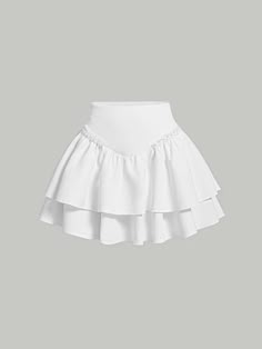 White Casual Collar Woven Fabric Plain Layered/Tiered Embellished Slight Stretch Women Clothing Ruffle Hem Skirt, Cooler Look, Hem Skirt, Cute Skirts, Really Cute Outfits, Lookbook Outfits, Dream Clothes, Gotham, Simple Outfits