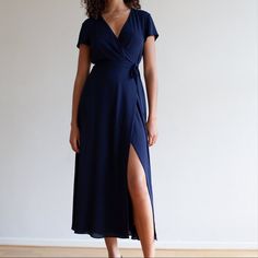 Long, Tie Together Dress, High Quality Fabric, Slightly High-Low, No Obvious Rips/Holes/Stains, Nwt Navy Blue Wrap Dress, Blue Wrap Dress, Wrap Dress Short, Wrap Front Dress, Aritzia Babaton, Wrap Maxi Dress, Maxi Dress Black, Mini Sweater Dress, Midi Dress With Sleeves