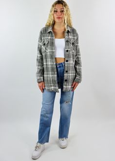 We are obsessing over this plaid shacket! It features a collared neckline, button-up closure, and has front pockets. Style this trendy jacket with a long sleeve top and jeans for the perfect fall outfit! We know you'll be obsessing over this shacket as much as we are. Model Info Meet Zoe! Here she is wearing a size Small. Hips: 35” | Waist: 25” | Bust: 32” | Height: 5’7” The Details Oversized Woven Material Collared Neckline Button Up Closure Front Pockets Hand Wash Cold, Lay Flat To Dry Self: 8 Fall Flannel Outerwear With Snap Buttons, Trendy Winter Flannel Shirt With Button Closure, Plaid Shacket With Snap Buttons For Winter, Fall Shacket With Snap Buttons And Relaxed Fit, Fall Flannel Shirt For Workwear, Fall Workwear Flannel Shirt With Button Closure, Trendy Fall Outerwear For Casual Gatherings, Fall Button-up Outerwear For Casual Gatherings, Plaid Shacket With Pockets For Work