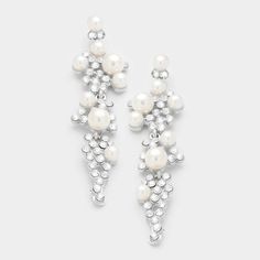 Rhinestone and White Pearl Bridal Earrings | Wedding Earrings Pearl Bridal Earrings, Pearl Statement Earrings, Bridal Earrings Pearl, Pearl Bridal, Earrings Wedding, Silver Crystal, Bridal Pearls, Pearl Size, White Pearl