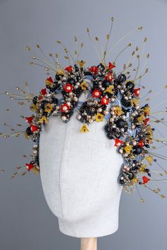 Haute couture bead embellishment headpiece made by hands. High fashion and sustainable beaded hat. Wearable art headwear. Made to order jewelry piece. Materials: Fresh water pearls, Glass beads, Seed beads, Glass crystal beads, Vegan leather on the side, gentle to the skin. Producing time. 4-5 weeks. FREE SHIPPING. We offer fast shipping - DPD, FedeX, DHL. Europe 1 - 2 days after dispatch. Word wide 2 - 5 days after dispatch. CUSTOM ORDERS. I love doing custom orders! Please contact me with your Bead Embellishment, Festival Earrings, Beaded Hat, Head Jewelry, Millinery Hats, Costume Hats, Hair Beads, Water Pearls, Beaded Accessories