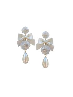 pre-order: embellished mother of pearl + ivory bow – Nicola Bathie Elegant Formal Earrings With Decorative Bow, Wedding Pearl Drop Earrings With Bow, Elegant Wedding Jewelry With Decorative Bow, White Bow Earrings For Anniversary, White Bow Earrings For Wedding, White Bow Jewelry For Evening, Elegant Drop Earrings With Decorative Bow Jewelry, White Pearl Earrings With Bow For Wedding, White Jewelry With Decorative Bow For Evening