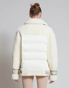 GRAND | SHEARLING JACKET – Nicole Benisti Winter White Sheepskin Outerwear, Winter White Sheepskin Outerwear For Winter, Winter White Sheepskin Outerwear For Fall, Luxury Long Sleeve Fluffy Outerwear, Luxury Fluffy Long Sleeve Outerwear, Luxury Shearling Outerwear With Padded Collar, Designer Shearling Outerwear With Faux Fur Lining, Luxury Sheepskin Outerwear In Mink Color, Luxury Long Sleeve Shearling Outerwear