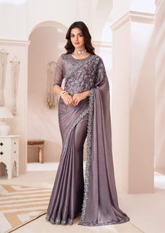 Lavender Beautiful Chiffon Wedding Wear Saree, Saree for USA Women, Silk Saree, Pre Stitched Saree, Saree for Women, Saree, Chiffon Saree. - Etsy