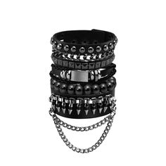 PRICES MAY VARY. Package Included : 3 Pcs Unisex Studded Spikes Rivet Punk Leather Bracelets for Men Women + 1 * Hematite Black Beads Bracelet. Material: Stone: Hematite.Metal + Soft Pu Leather + Snap Button Clasp. Handcrafted: Each Bracelet Has Its Own Unique Natural Stone. Every Leather Bracelet Has Been Carefully Processed,Every Stone Is Selected Individually.Just To Create This Truly One-Of-a-Kind Bracelet. Suitable Occasions : 80s theme Party, 90s theme Party, Rock Concert, Music Carnival, Adjustable Punk Bracelet For Streetwear, Adjustable Punk Bracelets For Streetwear, Edgy Band Bracelet For Concerts, Edgy Band Bracelet For Concert, Trendy Metal Wristband For Concerts, Edgy Black Cuff Bracelet For Concerts, Edgy Black Band Bracelets, Black Rock Style Jewelry For Streetwear, Rock Style Black Jewelry For Streetwear