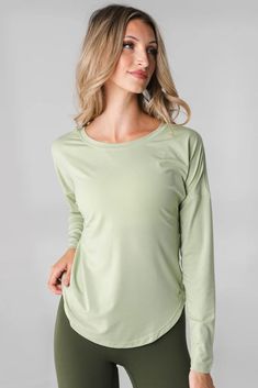 Vitality Versa Full Long Sleeve - Women's Light Green Long Sleeve Shirt Athleisure Scoop Neck Top For Layering, Stretch Tops For Loungewear, Versatile Stretch Tops For Loungewear, Long Sleeve Athleisure Tops For Everyday, Moisture-wicking Tops For Layering In Fall, Versatile Crew Neck Top For Loungewear, Basic Moisture-wicking Tops For Loungewear, Casual Moisture-wicking Tops For Layering, Casual Tops With Moisture-wicking For Layering