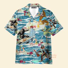 FamilyStore Surfing Bigfoot Aloha Vacation - Hawaiian Shirt Cotton Camp Shirt With Funny Print And Short Sleeves, Casual Short Sleeve Surfing Shirt, Casual Relaxed Fit Shirt For Surfing, Fun Summer Printed Camp Shirt, Fun Summer Camp Shirt With Print, Fun Printed Summer Camp Shirt, Summer Camp Shirt With Sublimation Print In Relaxed Fit, Casual Surfing Shirt With Graphic Print, Fun Cotton Short Sleeve Camp Shirt