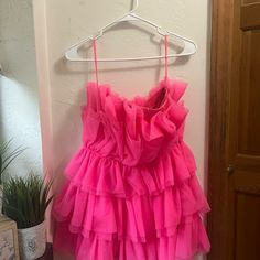 Hot Pink Strapless Tulle Minidress Brand Buddylove Size Small Zipper On Side Never Worn Nwt Summer Strapless Ruffles Dress For Bridesmaid, Summer Strapless Ruffle Dress For Bridesmaids, Summer Strapless Ruffled Bridesmaid Dress, Summer Bridesmaid Strapless Dress With Ruffles, Hot Pink Dress, Buddy Love, Hot Pink Dresses, Birthday Outfit, Pink Dress