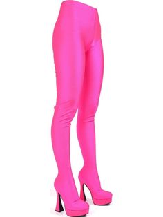 Spring Party Leggings With High Stretch, High Stretch Party Leggings For Spring, Pink Party Leggings, Winter Party Pants With High Stretch, Pink Tight Leggings For Party, High Stretch Winter Party Pants, High Stretch Pants For Winter Party, Stretch Nylon Leggings For Night Out, Tight Nylon Bottoms For Night Out