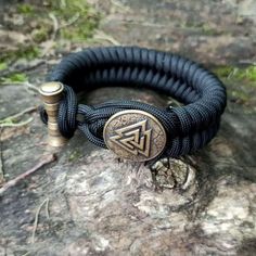 Valknut paracord norse bracelet | Viking style EDC jewelry men – WikkedKnot jewelry Durable Paracord Braided Bracelet For Outdoor, Handmade Black Braided Bracelets For Outdoor, Handmade Black Paracord Braided Bracelet, Norse Bracelet, Bracelet Viking, Viking Symbols, Woven Bracelet, Viking Style, 550 Paracord