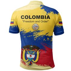 Colombia Polo Shirt Colombia Flag BrushDescriptionAll of our Polo Shirt are custom-made-to-order and handcrafted to the highest quality standards. Crafted in polyester with your own design which combines comfort and vogue. This shirt has some great features, it has 3 buttons, elastic collar, and cuffs. omega psi phi camouflage 2.35 Oz. Made from polyester fabric. 3 buttons, elastic collar, and cuffs. Extremely soft to the touch, durable and breathable. Machine wash cold. The print on the garment Fitted Yellow Tops For Sports Events, Fitted Casual Polo Shirt With Sublimation Print, Custom Print Fitted Shirt For Customization, Fitted Polo Shirt With Sublimation Print And Crew Neck, Fitted Polo Shirt With Custom Print, Fitted Short Sleeve Polo Shirt With Custom Print, Fitted Short Sleeve Polo Shirt With Letter Print, Custom Print Fitted Tops For Sports Events, Fitted Custom Print Tops For Sports Events