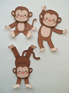 three little monkeys are hanging on the wall and ready to be cut out from paper