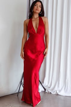 Shop the Of Your Dreams Rose Accent Halter Dress Red | Selfie Leslie Glamorous Red Satin Dress, Red Satin Finish Party Dress, Red Satin Dress With Satin Finish, Red Sleeveless Satin Dress For Prom, Red Sleeveless Satin Dress For Prom Season, Red Dress With Satin Finish For Night Out, Red Satin Finish Dress For Night Out, Red Satin Dress For Date Night, Red Fitted Satin Dress For Prom