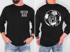 Customize this soccer shirt to meet your needs! Choose from short sleeve, long sleeve, hoodies, and crewneck sweatshirts and add your mascot/team, name, and number! Other color options and styles are available. If you don't see what you're looking for send us a message! The shirts are a UNISEX retail fit - they are more of a relaxed fit and may run a little large on women and those with a smaller frame . Make sure to see the size and fit charts (last images) to confirm the best fit for you. We r Long Sleeve T-shirt With Team Name For Sports Season, Long Sleeve T-shirt With Letter Print For Father's Day, Father's Day Long Sleeve Letter Print T-shirt, Father's Day Long Sleeve T-shirt With Letter Print, Long Sleeve Cotton T-shirt For Football Season, Long Sleeve Sports Fan T-shirt For Sports Season, Sports Fan Long Sleeve T-shirt With Letter Print, Long Sleeve T-shirt For Football Season, Casual Long Sleeve T-shirt For Football Season