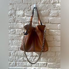 Brand New Michael Kors Camel Hobo Bag Elegant Cognac Bucket Bag For On-the-go, Everyday Cognac Shoulder Bag With Detachable Strap, Everyday Cognac Bucket Bag With Detachable Strap, Brown Top Handle Bucket Bag For Everyday Use, Brown Everyday Bucket Bag With Top Handle, Cognac Bucket Shoulder Bag With Large Capacity, Cognac Hobo Bag With Detachable Strap For On-the-go, Cognac Hobo Shoulder Bag For Shopping, Cognac Hobo Bag For Shopping