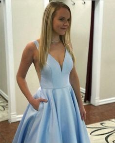 Light Blue Prom Dress Long, Blue Prom Dress Long, Ball Dress Ideas, Satin Prom Dress Long, Light Blue Prom, Prom Dresses Long Blue, Backless Evening Gowns, Long Ball Gown, Light Blue Prom Dress