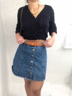 Cute fitted high waisted denim skirt with button up design fastening. Best fits a size 6 or XS. Button-up Denim Blue Skirt, Button-up Dark Wash Denim Skirt, Dark Wash Button-up Denim Skirt, Chic Button-up Denim Skirt, Chic Button-up Denim Skirt With Buttons, High Waist Dark Wash Buttoned Denim Skirt, High Waist Dark Wash Denim Skirt With Buttons, High Waist Dark Wash Skirt With Buttons, High-waist Dark Wash Skirt With Buttons