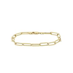 This paper clip chain bracelet is the perfect addition to your classy style. This paper clip chain bracelet is the perfect addition to your classy style. Nickel free Metal: 14k gold Length: 9 in. Width: 4.3 mm Packaging: boxed Plating: 14k gold Finish: polished Chain type: link Please note, due to the high value of this item, a signature may be required upon delivery. Size: 9". Gender: male. Age Group: adult. 14k Gold Rectangular Paperclip Chain Bracelet, Modern Link Chain Bracelet For Formal Occasions, Classic Link Chain Bracelet With Cable Chain, Classic Link Cable Chain Bracelet, Classic Cable Link Chain Bracelet, Luxury Paperclip Chain Bracelet, Luxury Paperclip Bracelet With Oval Link For Everyday, Formal Gold Chain Paperclip Bracelet With Rectangular Links, Classic Gold Cable Chain Bracelet