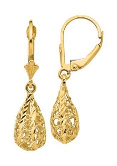 Belk & Co. 14K Yellow Gold Polished And Diamond-Cut Filigree Dangle Leverback Earrings. Add elegance to any look with these 3-dimensional filigree dangle earrings. Styled in 14K yellow gold, these earrings exhibit brilliant diamond-cut detailing in an intricate filigree pattern. Polished for shine, these eye-catching earrings are protected with easy to use lever back closures. Pink Pearl Necklace, 16 Inch Necklace, Filigree Pattern, Heart Dangle Earrings, Leverback Earrings, Earring Display, Yellow Gold Earring, Lovely Earrings, Gold Polish