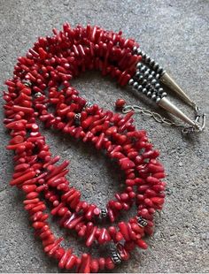 Sterling Silver Multistrand Red Bamboo Coral Bead Necklace 20 inch Multi-strand Red Coral Necklace With Polished Beads, Red Double Strand Beaded Necklace With Faceted Beads, Red Double Strand Faceted Beaded Necklaces, Red Double Strand Faceted Beaded Necklace, Red Double Strand Beaded Necklace With Polished Beads, Red Artisan Necklace With Round Beads, Artisan Red Necklace With Polished Beads, Artisan Red Necklace With Round Beads, Artisan Red Necklaces With Polished Beads