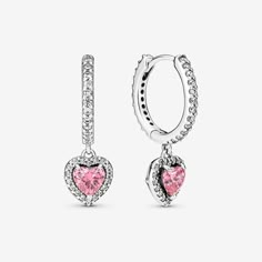 Sparkling Halo Heart Hoop Earrings | Sterling silver | Pandora US Pandora Heart Necklaces, Pandora Bracelet Charms Ideas, Pandora Earrings, Pandora Pink, Pandora Heart, Charms Pandora, Heart Hoop Earrings, Jewelry Accessories Ideas, Pandora Bracelet Charms