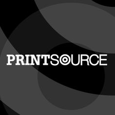 the words printsource on a black and white background