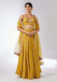 Bhairavi Mustard Lehenga Set by Gopi Vaid, available on Indiaspopup.com Semi-stitched Yellow Palazzo Set With Floral Embroidery, Yellow Floral Embroidered Palazzo Set For Festivals, Yellow Palazzo Set With Sheer Dupatta For Wedding, Yellow Palazzo Set With Dupatta For Reception, Yellow Palazzo Set For Reception And Navratri, Floral Embroidered Sharara For Navratri, Yellow Palazzo Set With Zari Work For Reception, Yellow Palazzo Set For Reception Diwali, Yellow Palazzo Set For Diwali Reception