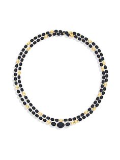 Onyx, a mysterious and fascinating stone, contaminates and rewrites our iconic IVY pearl necklace. 18-karat gold boules alternate with black onyx boules, in a play of chiaroscuro that culminates in an astonishing clasp of diamonds, designed to hook at every point of the necklace. Wear it in a chanel version, or as a lariot, or as a sensual chocker... the only limits of Black Ivy are those of your imagination! Length 110,00 cm long version DIAMONDS: - Weight (total): 0.25 CT - Clarity: VS - Color Ivy Necklace, Black Ivy, Convertible Necklace, Black Onyx Necklace, Onyx Necklace, Chiaroscuro, The Jewel, Gold Pendant Necklace, Necklace Handmade