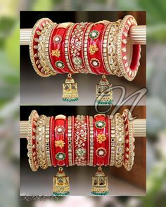 Heavy Hand Work Red Rajputi Bridal Chuda, Marwari Wedding Chuda, Indian Women Traditional Jewelry, Punjabi Chuda, Anniversary Gift For Her  ME-168 Available Sizes - 2.4/2.6/2.8 Material - High Quality Glass Kundan,  Metal Zumki and Foil Painting Work on Acrylic Plastic Base. Total Bangles - 17*2 - 34 bangles (17 Bangles each hand) Beautiful Heavy Work Handmade Artistic Rajwadi Rajputi Bangle/Chura Set is an Piece of Art. Its an example of craftsmanship of our local artisans who created it. Its a perfect bangle set for Bride and wedding functions. Also a newly wed bride can wear it on various occasions.  We belongs to Marwar Region (Jodhpur, Rajasthan) and its a land of Rajputanas so you would really find some Rajputi/Marwari/Rajwadi royal touch in our designs.  We deal in rajputi dresses a Bangle Set For Bride, Marwari Wedding, Foil Painting, Rajputi Dress, Newly Wed, Heavy Work, Bangles Indian, Wedding Function, Acrylic Plastic