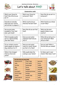 an english worksheet with pictures and words to describe what food is in it