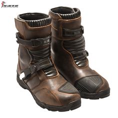 Real Leather High Tech Mens Short Motorbike Motorcycle Racing Sports Shoes Boots Handmade Leather Boots, Combat Boots, Brown Boots  Details: Material: Premium Textile and Leather Available colors: Black, Brwon  Available sizes are EU 40-47 (US 7-13). Weight: Every shoe weighs about 1.2 pounds. Velcro straps and a side zipper are the closure type. Anti-slip rubber outsole on the sole Premium Materials:  These motorcycle shoes have outstanding abrasion resistance and endurance since they are made Leather Moto Boots With Reinforced Toe For Adventure, Leather Moto Boots With Round Toe For Adventure, Biker Leather Waterproof Boots With Reinforced Toe, Biker Style Leather Waterproof Boots With Reinforced Toe, Rugged Leather Boots Wear-resistant, Wear-resistant Leather Boots For Outdoor Activities, Wear-resistant Leather Boots For Outdoor, Rugged Leather Work Boots Wear-resistant, Brown Moc Toe Moto Boots For Outdoor Activities