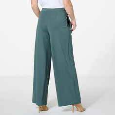 WynneCollection Pleat Front Wide-Leg Pant  Break free of the ever-popular skinny pant silhouette and opt for a more classic, sophisticated look with this pleated front wide-leg pant. Green 4-way Stretch Elastane Pants, Ankle-length Elastane Dress Pants For Summer, Summer Ankle-length Elastane Dress Pants, Spring Wide Leg Elastane Pants For Loungewear, Spring Workwear Bottoms With 4-way Stretch, Spring Ankle-length Dress Pants With 4-way Stretch, Green Bottoms For Business Casual Summer, Spring Wide Leg Work Pants In Elastane, Summer Straight Leg Elastane Bottoms