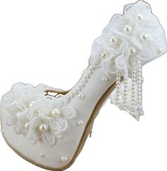 Wedding Shoes For Bride, Wedding Shoes Pumps, Shoes For Bride, Wedding Pumps, Pearl And Lace, Womens Wedding Shoes, Wedding Heels, Lace Flower, Bride Shoes