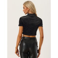 Looking for a stylish and fashionable crop top for your next party or club occasion? Check out the Allegra K Cut Out Top for Women's! Made from soft velvet fabric, this hot top features a glittery sparkle design and short sleeves with a mock neck cut out front. Its cropped length and slim fit make it perfect for pairing with tight trousers or short skirts for a chic and hot look. Add this top to your wardrobe to add a touch of fashion and glamour to any outfit! Trendy Tops For Club And Halloween, Trendy Tops For Halloween Club Parties, Trendy Halloween Club Tops, Disco Style Stretch Tops For Party Season, Glamorous Top For Club And Party Season, Glamorous Tops For Club And Party Season, Glamorous Club Tops For Party Season, Disco Style Top For Club And Party Season, Disco Style Club Top For Party Season