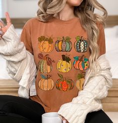 Comfort Colors T-Shirt, Fall T-Shirt, Autumn Pumpkins T-Shirt, Women's Fall Tee, Autumn T-Shirt, Pretty Fall Pumpkins T-Shirt, Autumn Tee by RemingtonandRae on Etsy Autumn Pumpkins, Kids Tee Shirts, Soft Graphic, Oversized T Shirt Dress, Autumn T Shirts, Fall Tee, Gildan Sweatshirts, Kid Tees, Direct To Garment Printer