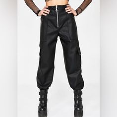 Nwt, Only Tried On. Black Pleather/Vegan Leather Cargo Joggers With Front Zipper. Love Them But Too Long On Me. Faux Leather Cargo Pants For Fall Streetwear, Faux Leather Cargo Pants For Streetwear, Black Leather Pants For Alternative Fashion In Fall, Edgy Faux Leather Bottoms With Pockets, Black Faux Leather Pants With Cargo Pockets, Alternative Fitted Faux Leather Bottoms, Alternative Style Black Faux Leather Bottoms, Black Faux Leather Alternative Bottoms, Fitted Faux Leather Alternative Bottoms