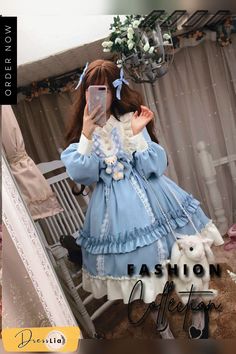 Japanese Gothic Lolita Dress Women Kawaii Bow Bear Lace Blue Dress Long Sleeve Princess Dress Female Cute Sweet Party Vestido Kawaii Summer Dress For Costume Party, Blue Ruffled Dress For Costume Party, Summer Kawaii Dresses For Costume Party, Spring Cosplay Dress With Doll Collar, Harajuku Style Ruffle Dresses For Costume, Harajuku Style Ruffled Party Dress, Vintage Blue Costume Dress, Spring Blue Dress With Doll Collar, Harajuku Style Cosplay Dress For Spring