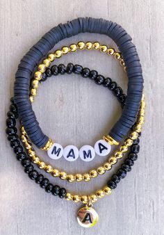 Black Mama Bracelet / Mom Bracelet /black Heishi Bracelet / Mama Bracelet / Mom Beaded Bracelet/ Black Clay Beaded Mama Bracelet / Black - Etsy Friendship Bracelets With Black Round Beads, Adjustable Black Friendship Bracelets For Party, Adjustable Black Beaded Friendship Bracelets, Black Heishi Beads Bracelet With Colorful Beads, Adjustable Black Bracelet With Round Beads, Adjustable Black Round Bead Bracelets, Black Heishi Beads Bracelet As Gift, Black Heishi Beads Beaded Bracelets, Trendy Black Charm Bracelet For Party