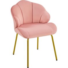 a pink chair with gold legs on a white background