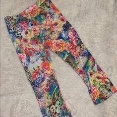 Never Worn Crop Leggings. Casual Multicolor Floral Print Pants, Multicolor Floral Print Pants For Spring, Spring Patterned Bottoms With Vibrant Print, Spring Multicolor Floral Print Pants, Casual Multicolor Bottoms With Vibrant Print, Casual Multicolor Vibrant Print Bottoms, Trendy Multicolor Floral Print Bottoms, Spring Multicolor Bottoms With Vibrant Print, Multicolor Printed Pants For Spring