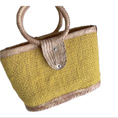 Boho Straw Woven Handbag Beach Bag Color: Tan And Yellow Conditions: Nwot { } Beach Season Straw Satchel Bag With Handles, Vacation Straw Satchel Bag With Handles, Yellow Handwoven Straw Bag For Summer, Gold Beach Bag For Summer Travel, Gold Handheld Vacation Bag, Yellow Handwoven Shoulder Bag For Summer, Yellow Handwoven Crochet Bag For Summer, Gold Rectangular Straw Bag For Travel, Gold Straw Shoulder Bag For Summer